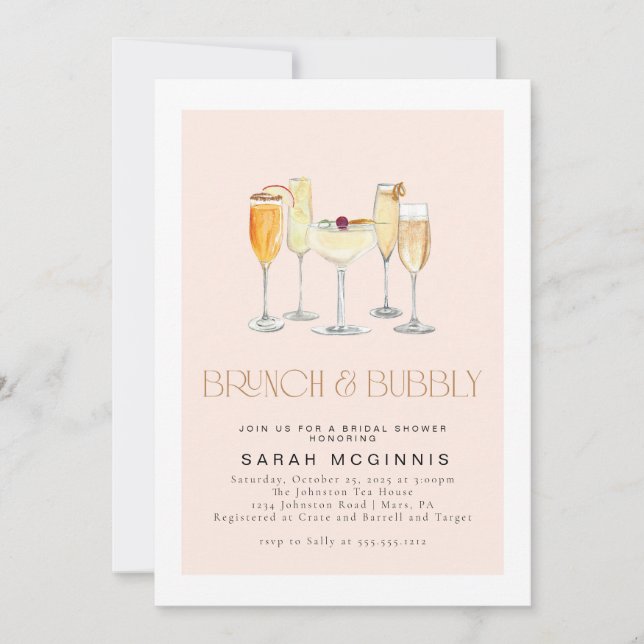 Brunch und Bubbly Prosecco Champagner-Dusche einla Einladung (Vorderseite)