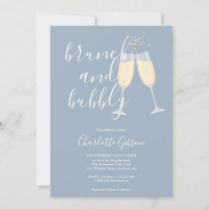 Brunch und Bubbly QR-Code Dusty Blue Brautparty Einladung
