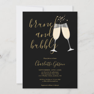 Brunch und Bubbly QR-Code Schwarz Gold Brautparty Einladung