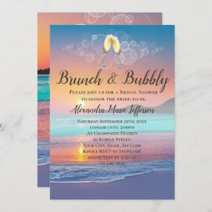 Brunch und Bubbly Sand Hearts Beach Brautparty Einladung