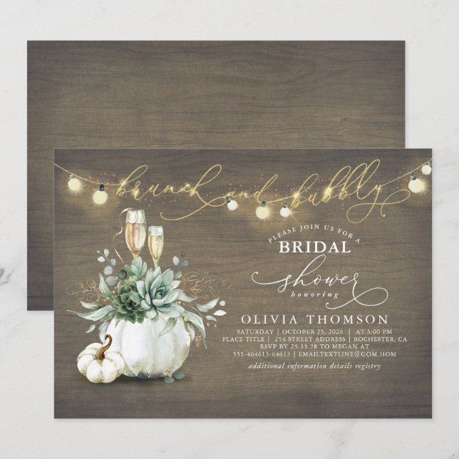 Brunch und Bubbly Succules Pumpkin-Brautparty Einladung (Vorne/Hinten)