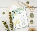 Brunch und Bubbly Verlobung Einladung<br><div class="desc">Eukalyptus Brunch und Bubbly Champagne Wine Glass Floral Glitzer Grünpflanzen Wasserfarbe botanischer Brunch elegante moderne Paare Shower Engagement Party Einladung</div>