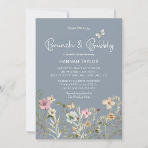 Brunch und Bubbly Wildblume Blue Brautparty Einladung