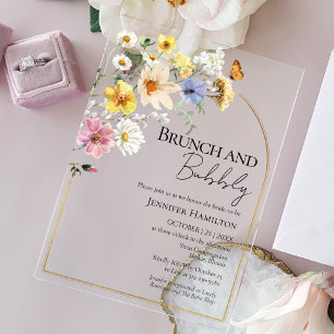 Brunch und Bubbly   Wildflower Boho-Brautjungfernp Acryleinladungen