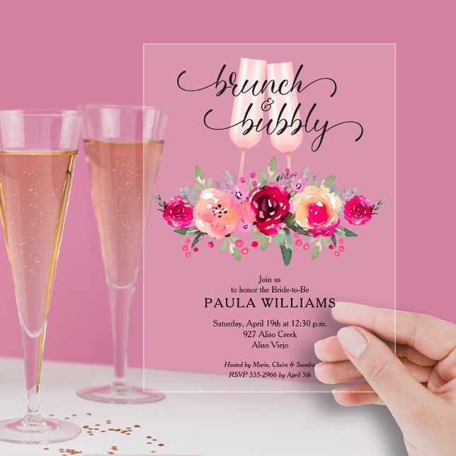 Brunch und Bubby Brautparty Acryleinladungen (Brunch and Bubby bright floral bridal shower clear acrylic invitations)