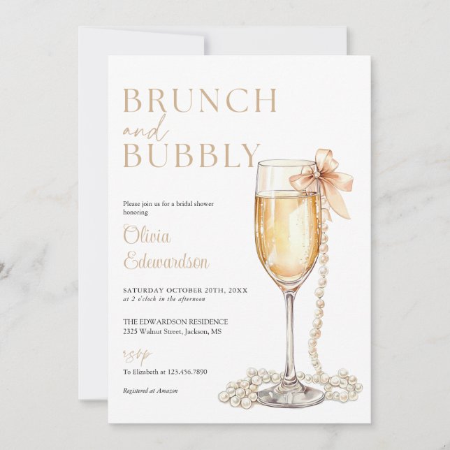 Brunch und prickelndem Champagner QR-Code Brautpar Einladung (Vorderseite)