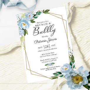 Brunch und Sprudel Brautparty Staubblau Floral Einladung