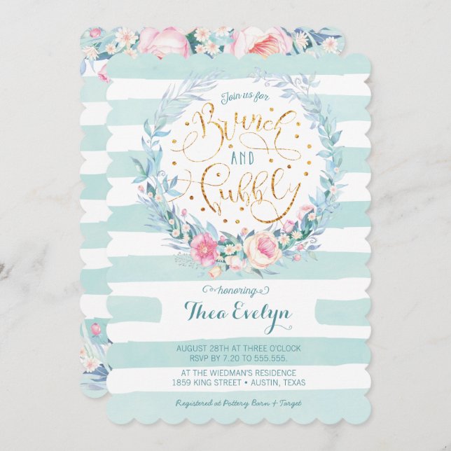 Brunch und sprudelnde BlumenBrautparty-Einladung Einladung (Vorne/Hinten)
