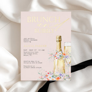 Brunch und sprudelnde rosa goldene florale Brautpa Folieneinladung