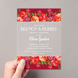 Brunch und Sprudelndes Wasserfarben-Blumen-Brautab Acryleinladungen