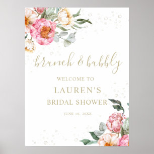 Brunch und Sprudelrosa Floral Brautparty-Schild Poster