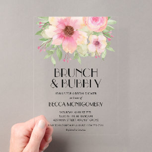 Brunch und Sprudelrosa Florale Hochzeitsdusche Acryleinladungen