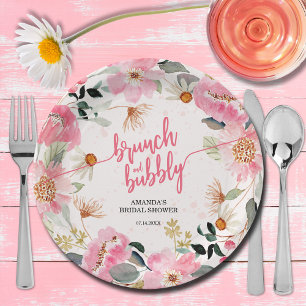 Brunch und Sprudelrosa Florale Hochzeitsdusche Pappteller