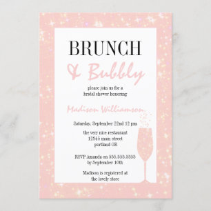 Brunch und Sprudelrosa Glitter Champagnerglas Einladung