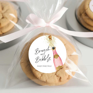 Brunch und Sprudelrosa und goldene Brautparty Runder Aufkleber