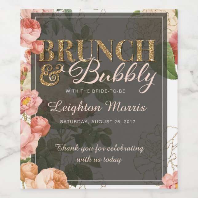 Brunch und Vintage Blütendusche Weinetikett (Einzelnes Label)