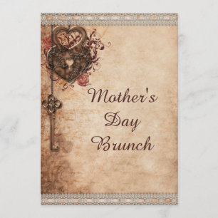 Brunch-Vintage Herzen Verschluss und Schlüssel der Einladung
