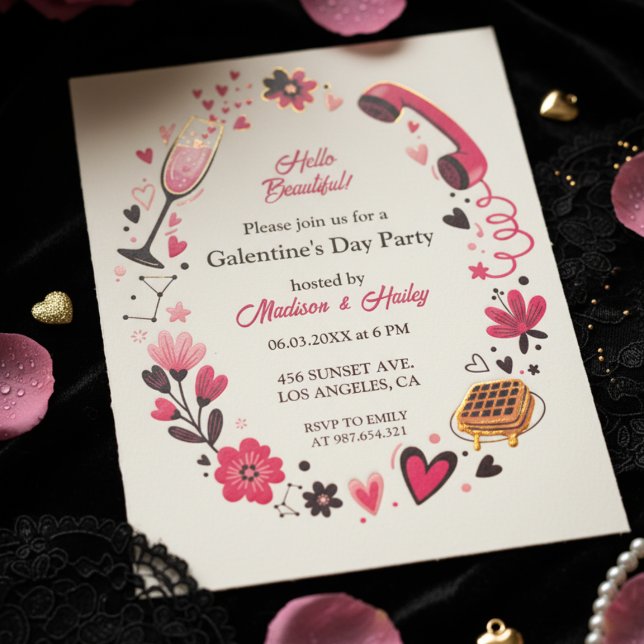 Brunch Waffle Galentine's Invitation Einladung (Galentines Brunch Party)