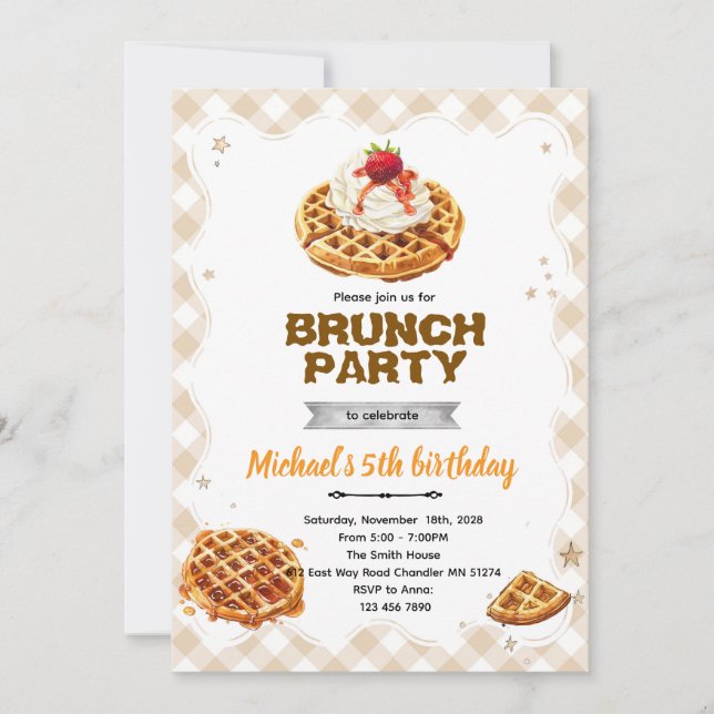 Brunch Waffles Birthday Invitation Einladung (Vorderseite)