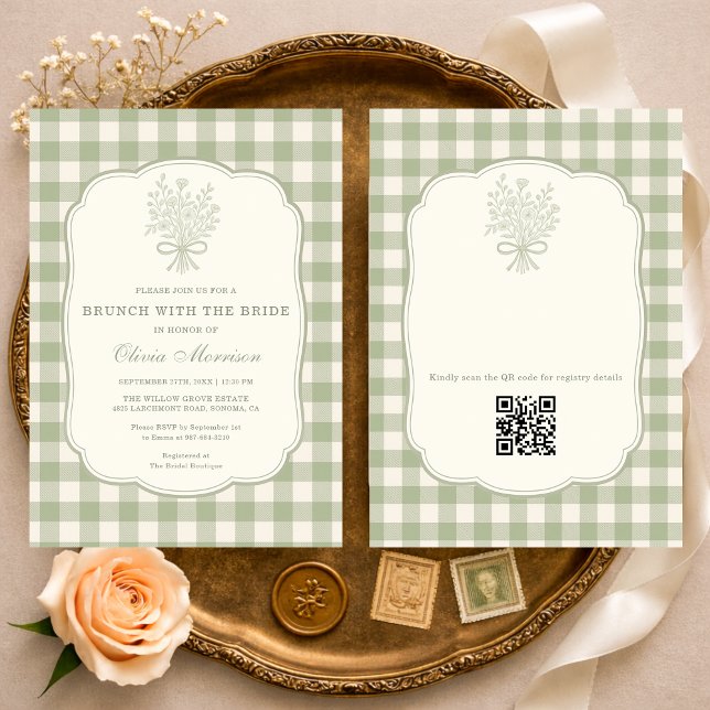 Brunch with the Bride Gingham QR Code Shower  Einladung (Von Creator hochgeladen)