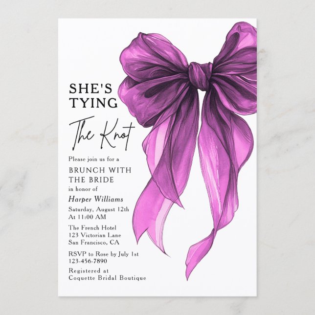 Brunch With The Bride She's Tying The Knot Bow Einladung (Vorderseite)