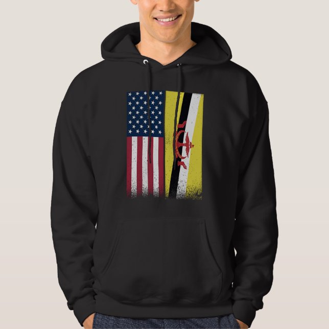Brunei  Bruneian American Flags Proud USA Brunei Hoodie (Vorderseite)