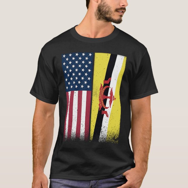 Brunei  Bruneian American Flags Proud USA Brunei T-Shirt (Vorderseite)