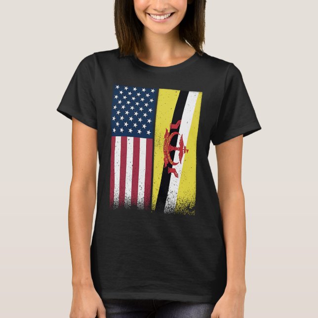Brunei  Bruneian American Flags Proud USA Brunei T-Shirt (Vorderseite)