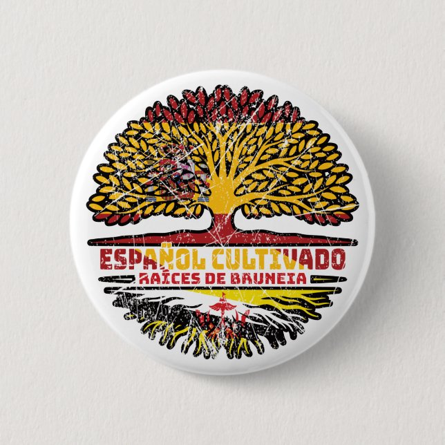 Brunei Bruneian Spanish Spain Tree Roots Flag Button (Vorderseite)