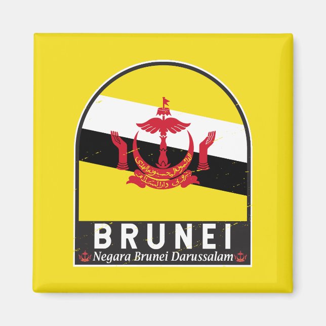Brunei-Flaggen-Emblem abgenutzt Vintage Magnet (Vorne)