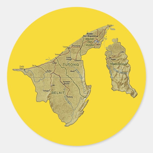 Brunei-Kartenaufkleber Runder Aufkleber (Vorderseite)