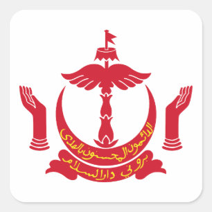 Brunei Landeswappen Symbol Emblem Flagge Quadratischer Aufkleber