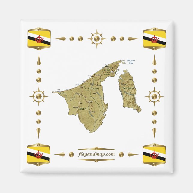 Brunei Map + Flags Magnet (Vorne)