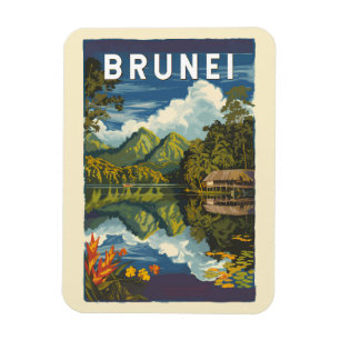 Brunei Painterly Illustration Travel Art Vintag Magnet