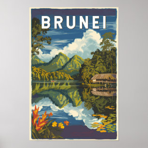 Brunei Painterly Illustration Travel Art Vintag Poster