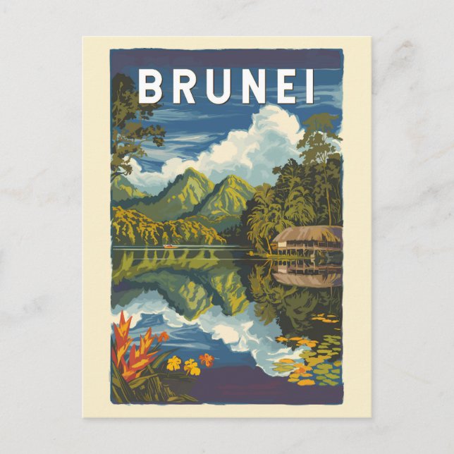Brunei Painterly Illustration Travel Art Vintag Postkarte (Vorderseite)