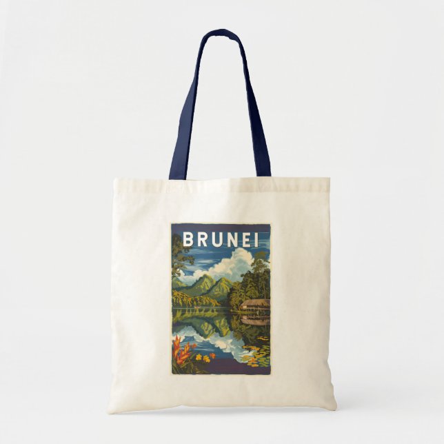 Brunei Painterly Illustration Travel Art Vintag Tragetasche (Vorne)