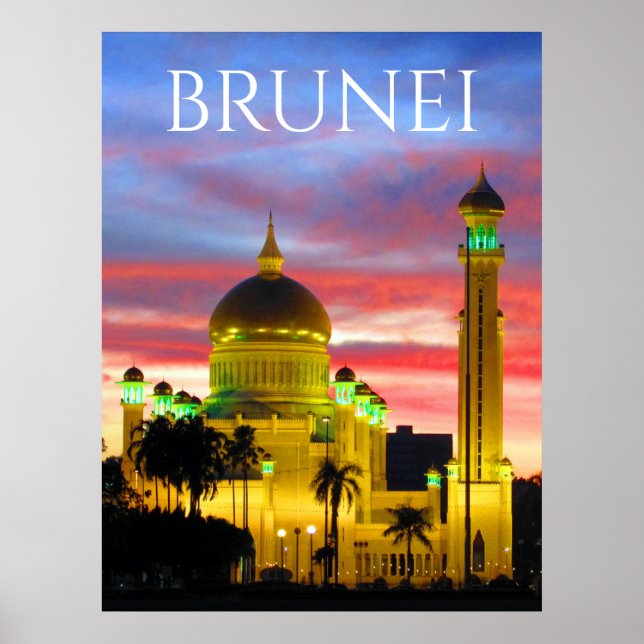 Brunei-Sonnenuntergang-Moschee Poster (Vorne)