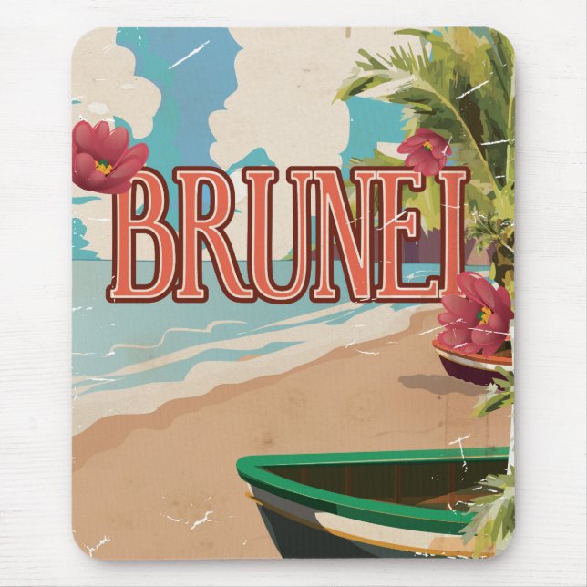 Brunei Vintage Reise Poster Kunst. Mousepad (Vorne)