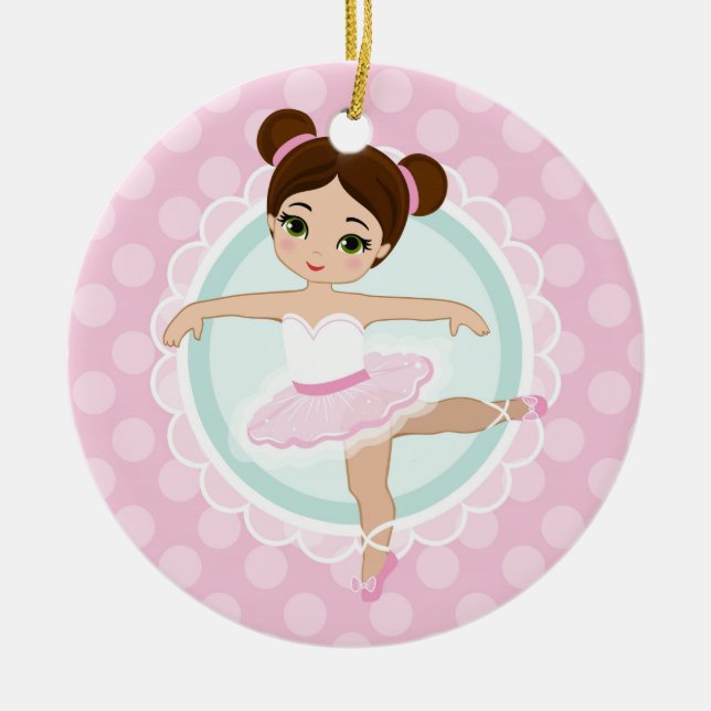 Brünett Ballerina - Rosa Balletttänzerin Girl Keramik Ornament (Vorne)