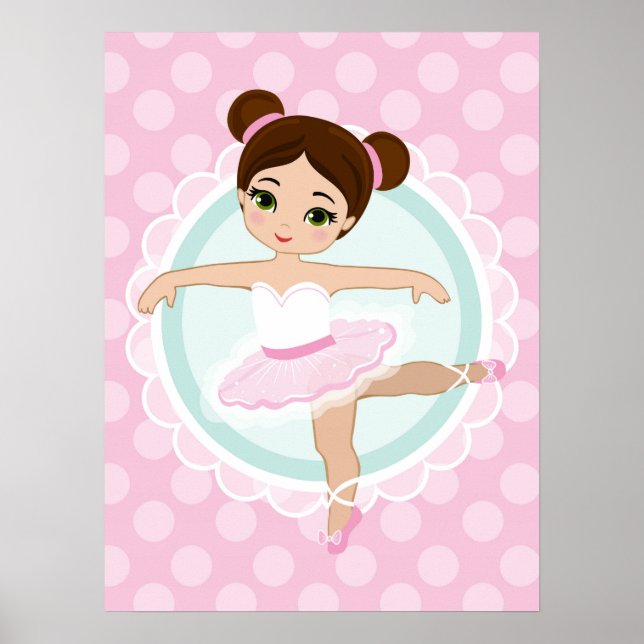 Brünett Ballerina - Rosa Balletttänzerin Girl Poster (Vorne)