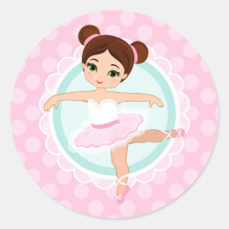 Brünett Ballerina - Rosa Balletttänzerin Girl Runder Aufkleber