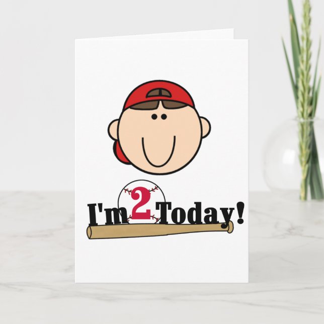 Brünett Boy Baseball 2. Geburtstag Karte (Vorderseite)