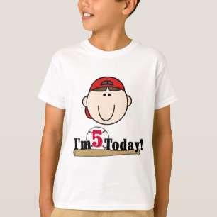 Brünett Boy Baseball 5. Geburtstag T-Shirt