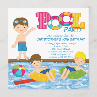 Brünett Boy Birthday Summer Pool Party Einladung