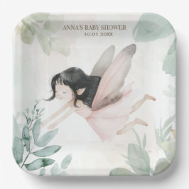 Brünett Fairy Girl Baby Dusche Pappteller