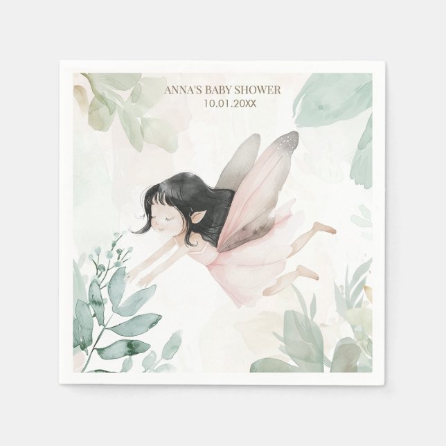 Brünett Fairy Girl Baby Dusche Serviette (Vorderseite)