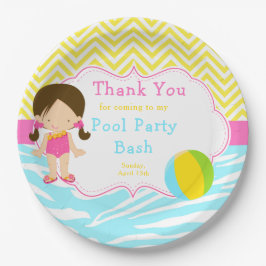 Brünett Girl Pool Party Bash Party Pappteller