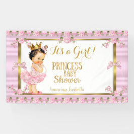 Brünett Girl Princess Baby Dusche Pink Gold Tutu Banner