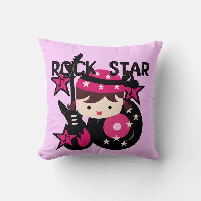 Brünett Girl Rock Star Pillow Kissen (Vorderseite)
